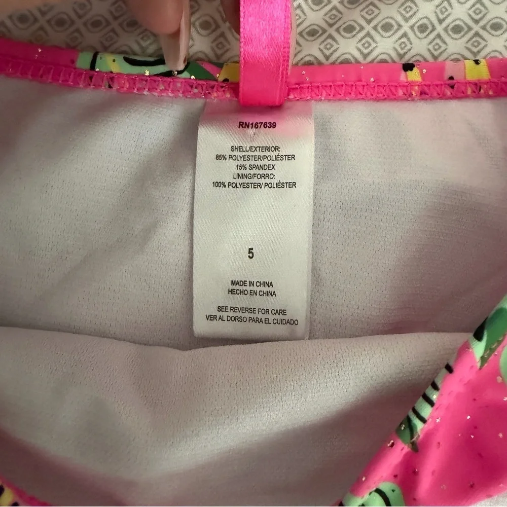Betsey Johnson Youth Girls Tropical Pink Banana Leaf Two Piece Bikini Size 5